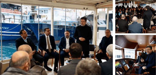 A group of ministers talking with fishers and aquaculture producers on the year's productions.