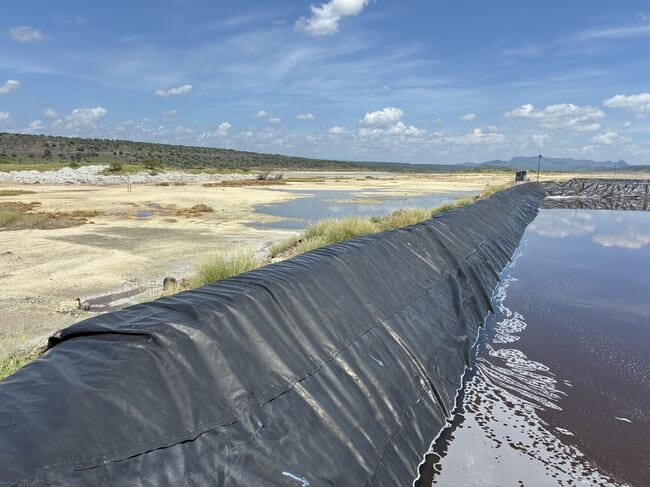 A plastic-lined pond.