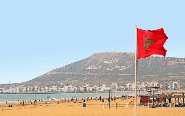 beach with Moroccan flag