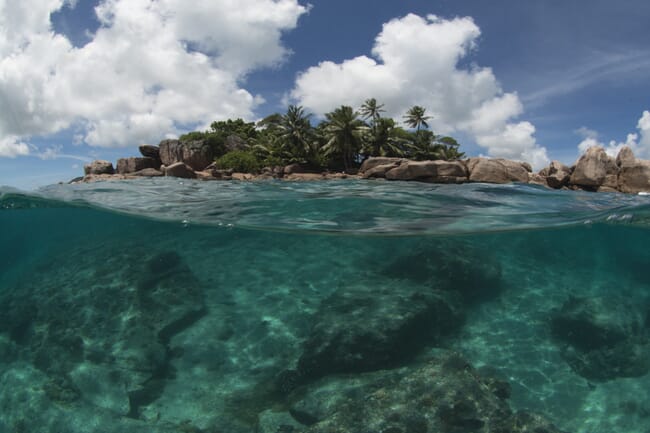 view of the coast from the water