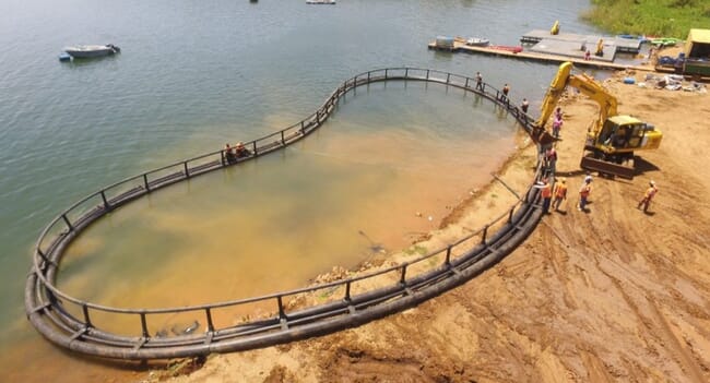 aquaculture cage on the shore