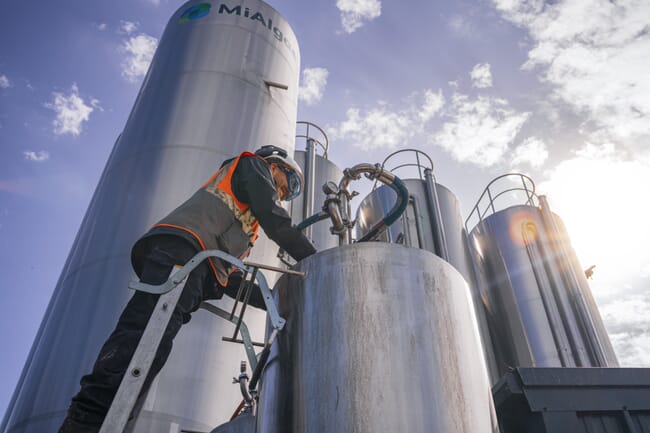 A construction worker at the MiAlgae production facility.