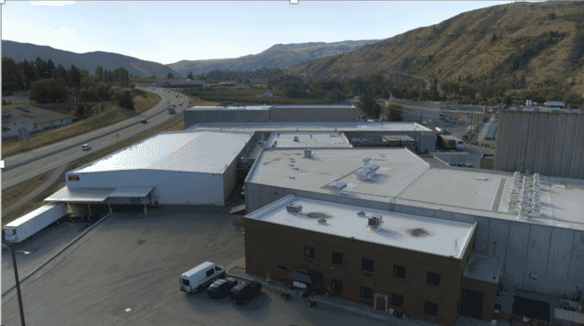 Aerial view of industrial buildings