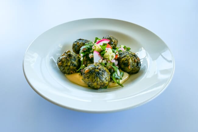 Kelp meatballs with garnish.