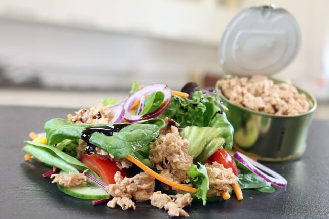 Vegan tuna alternative on top of salad