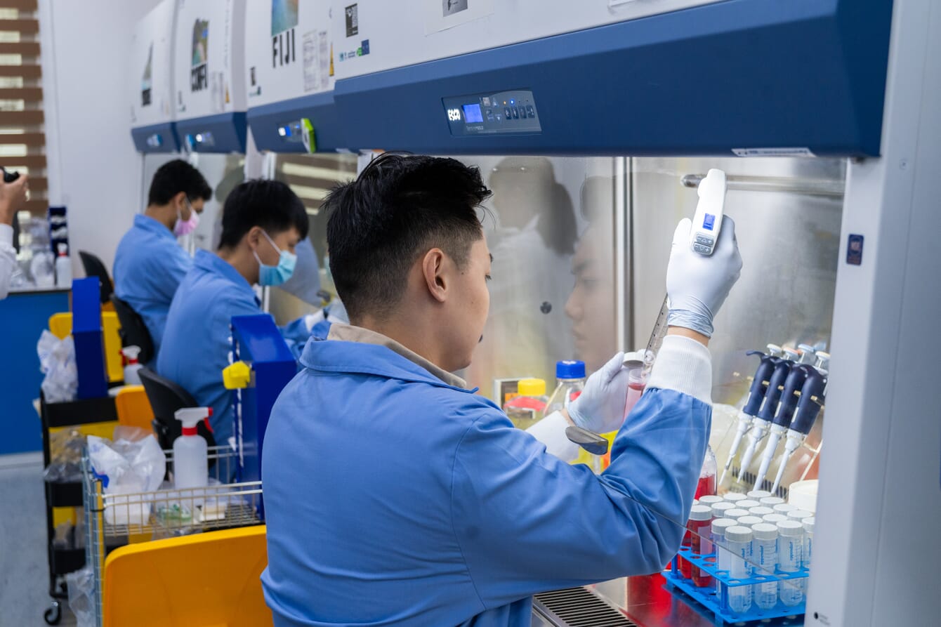 Lab technicians working on cultivated seafood.