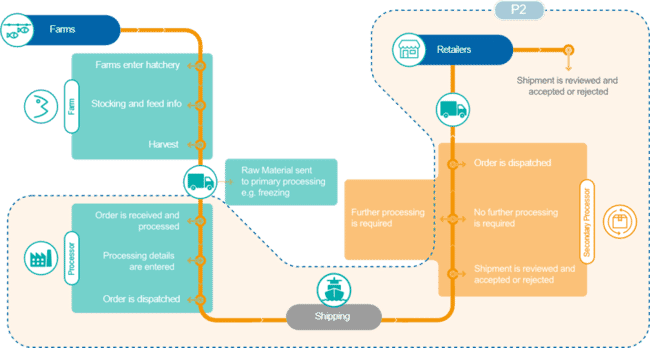 Diagrama de flujo de la trazabilidad digital de las gambas