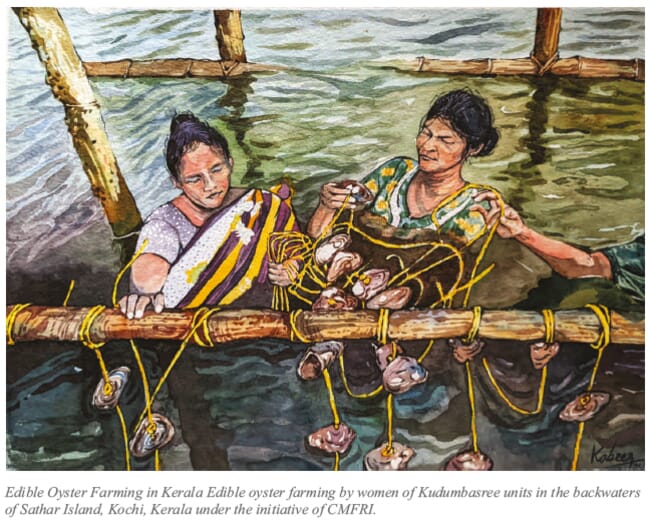 painting of oyster farming