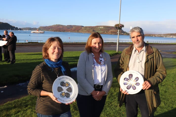 Judith Vajk of Caledonian Oysters, Elaine Jamieson (representing Barra Oysters) and Douglas Wilson of Inverlussa Mussels