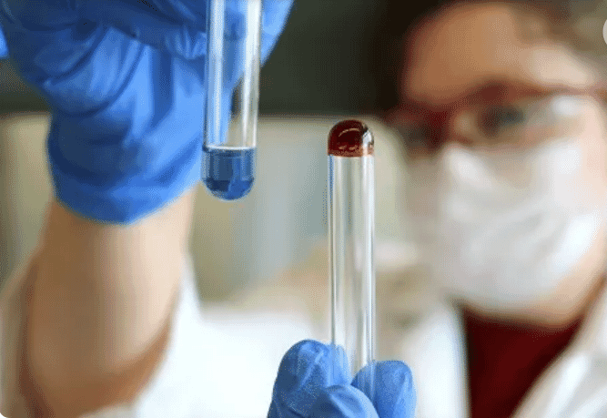 scientists comparing the contents of two test tubes