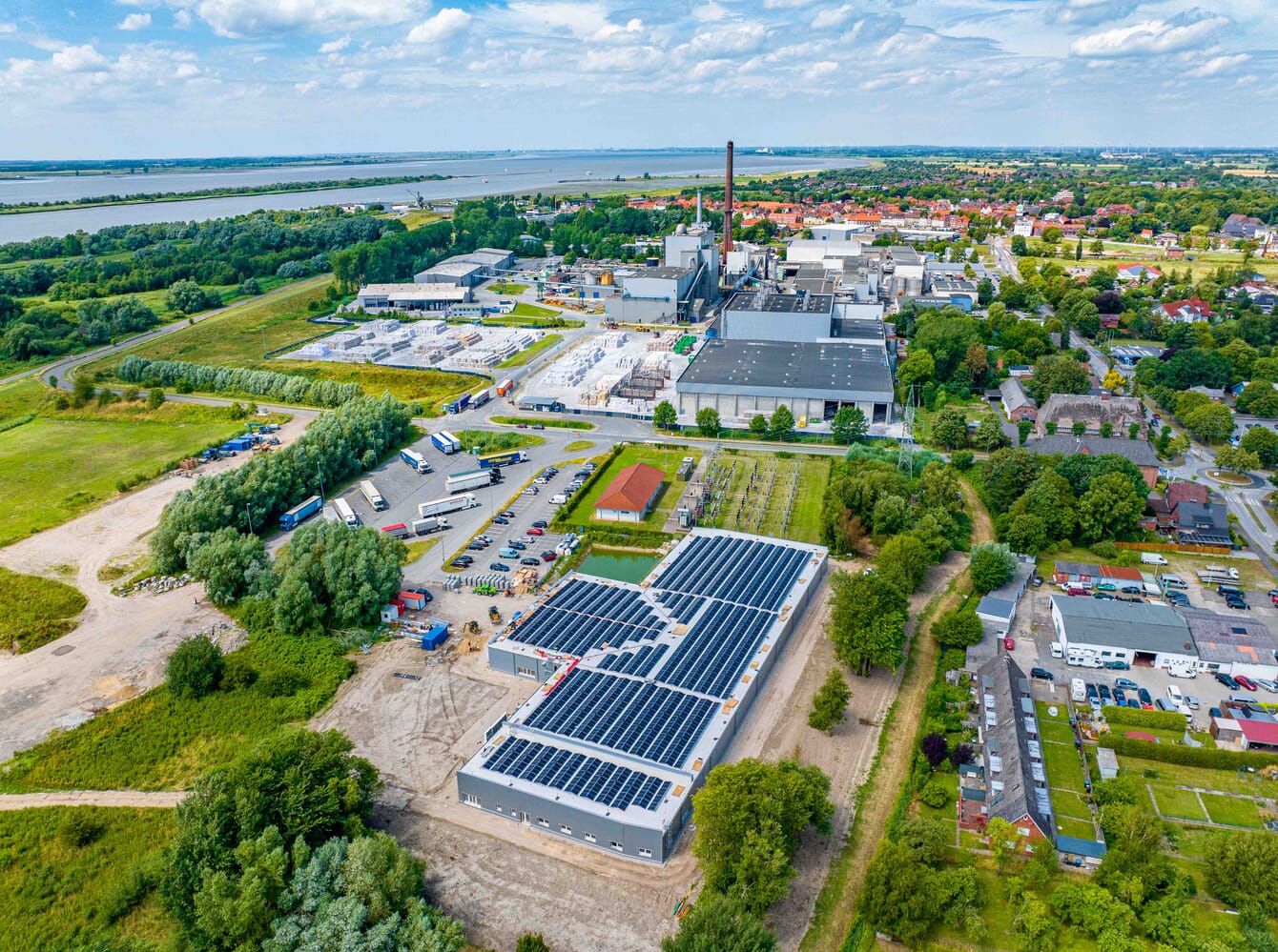 An aerial shot of a shrimp RAS farm in Germany.