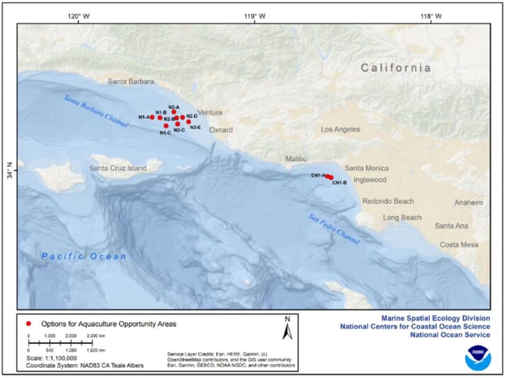 The likely locations of California's next round of offshore aquaculture installations (click on image to enlarge)