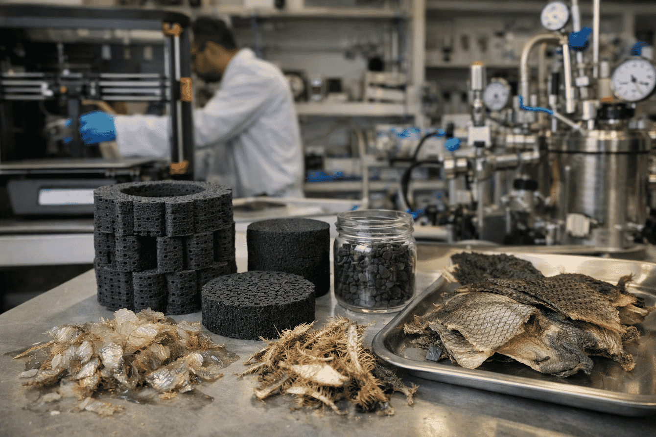 Fish scales and skin in a laboratory.