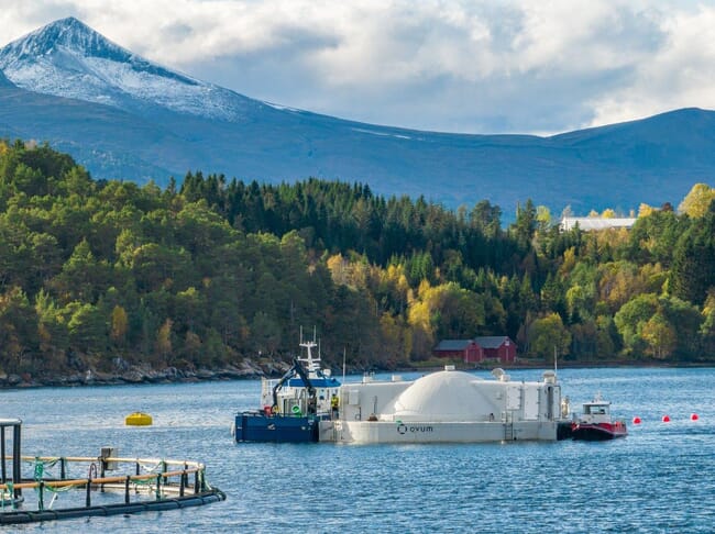 An egg-shaped floating salmon farm.