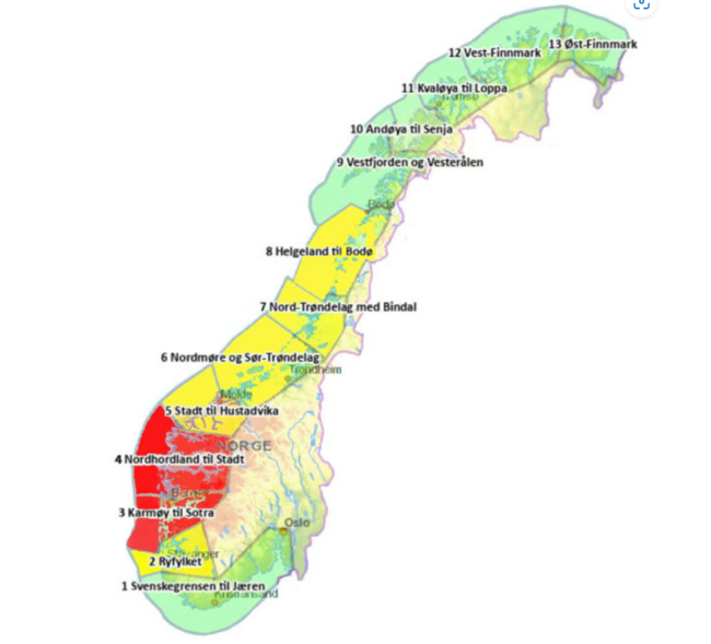 Um mapa da Noruega.