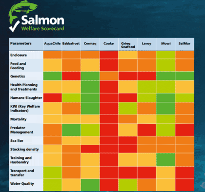 Completed scorecard developed by Compassion in World Farming.