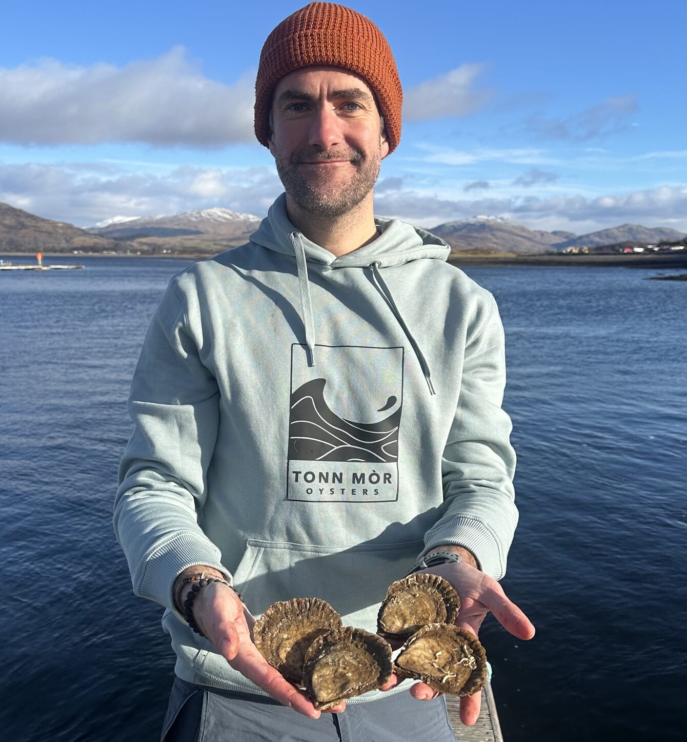 Tom Ashton with native Scottish oysters.