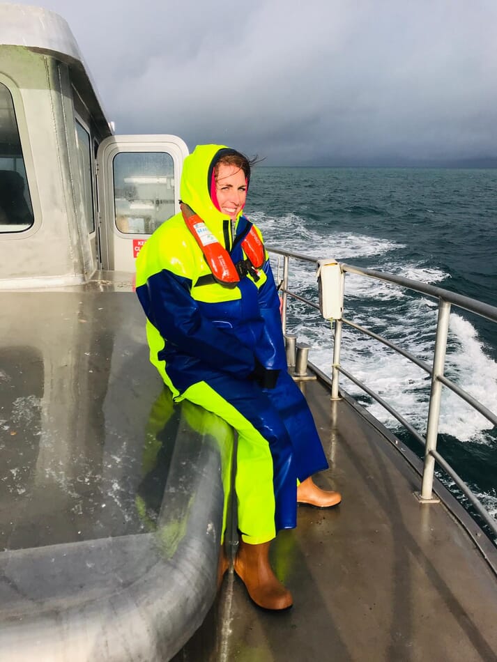 Sarah Holmyard heading out to one of Offshore Shellfish's three sites, which cover 15 square kilometres between them