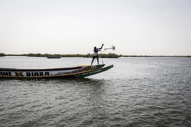 man throwing an anchor into the sea from a boat