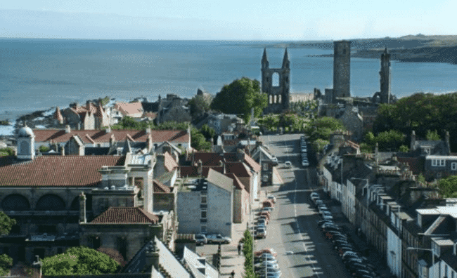 An aerial view of St Andrews, Scotland