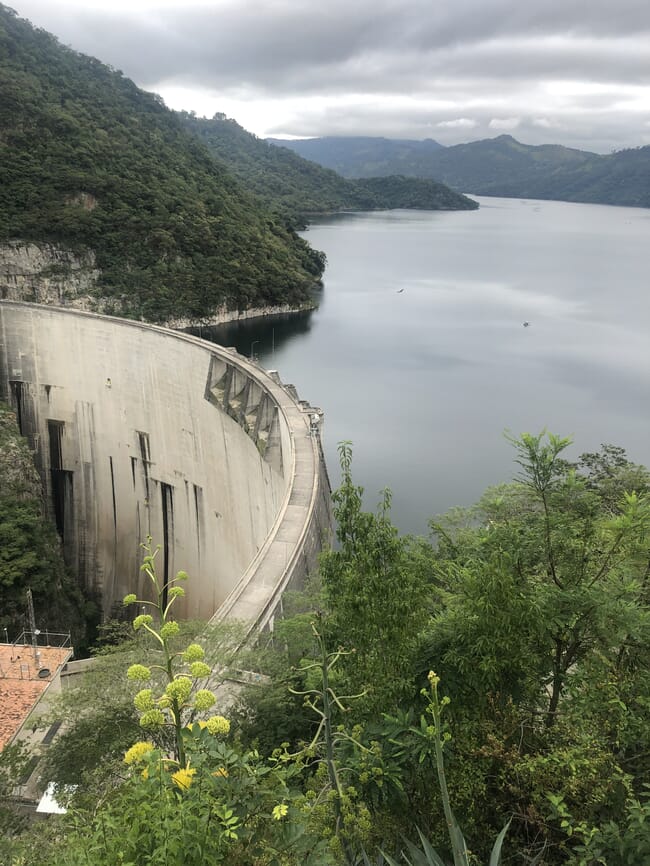 A large dam and lake.