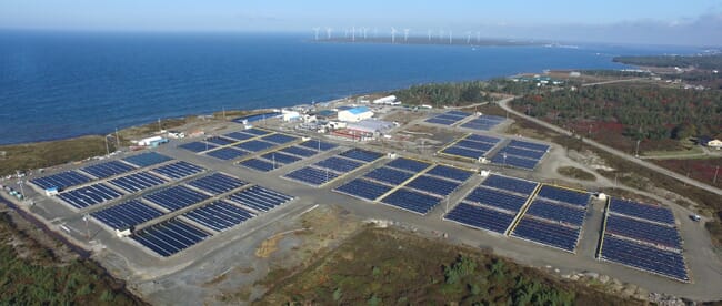 aerial view of a land-based seaweed farm