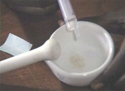 Saline solution added to a pestle